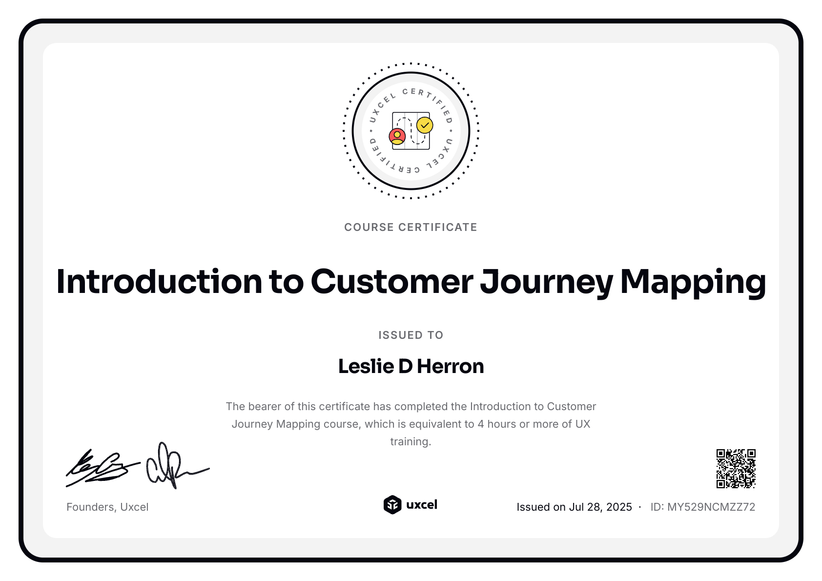 Leslie D Herron's certificate